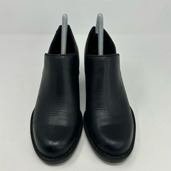 Born Antonia Black Leather Heeled Ankle Booties Size 7.5M Casual Back Zipper - Picture 5 of 14